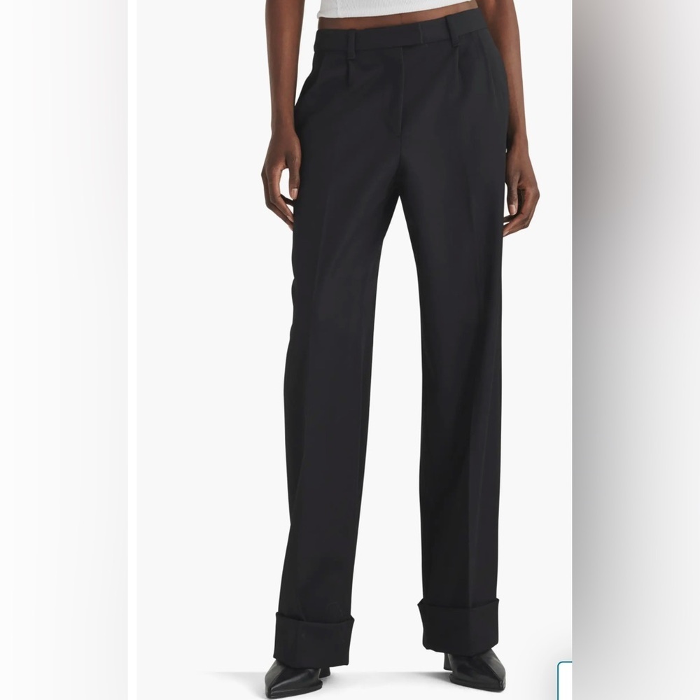 NWT rag & bone Marianne Italian Wool Women's Black Straight Leg Pleated …